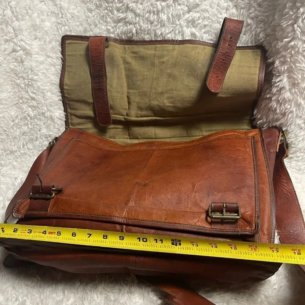 Komal's Passion  Leather distressed tan Messenger Commuter large Shoulder Bag